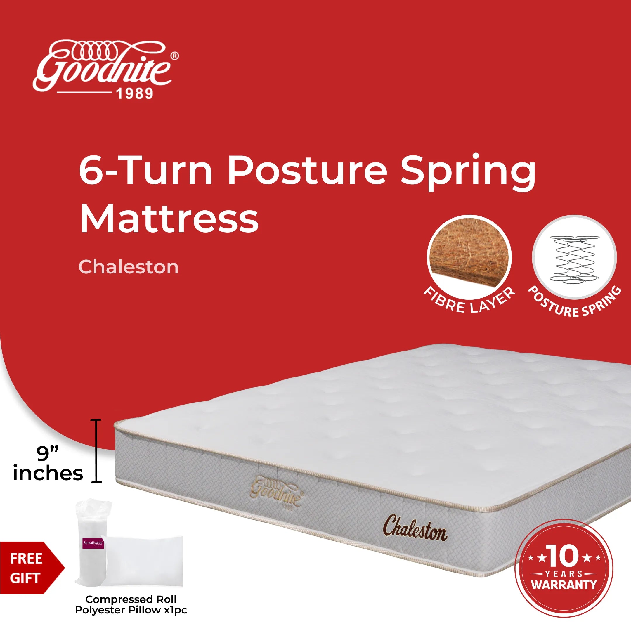 Goodnite Chaleston 6 Turn Posture Spring Mattress (Queen, 9 Inch)