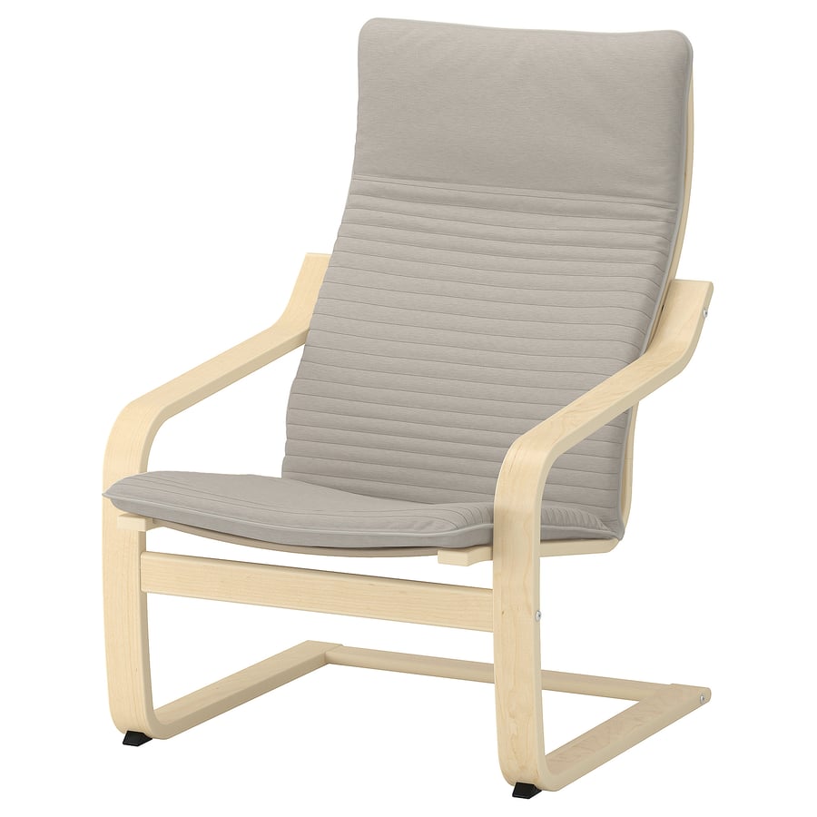 Kerusi IKEA POÄNG rangka birch veneer dengan kusyen Knisa light beige