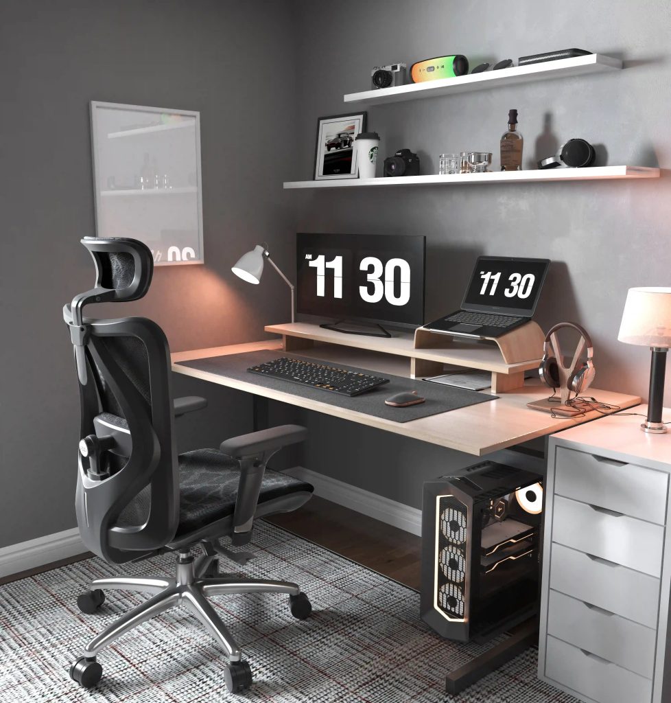 SIHOO M57 ergonomic chair in black shown at a desk