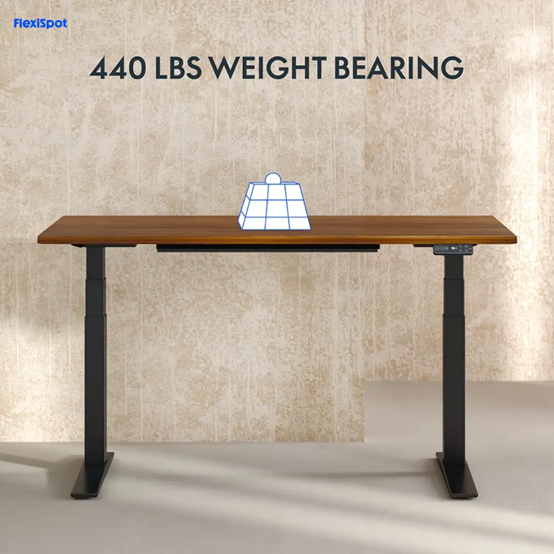 FlexiSpot E7 PRO permukaan kemasan Walnut dan rangka hitam