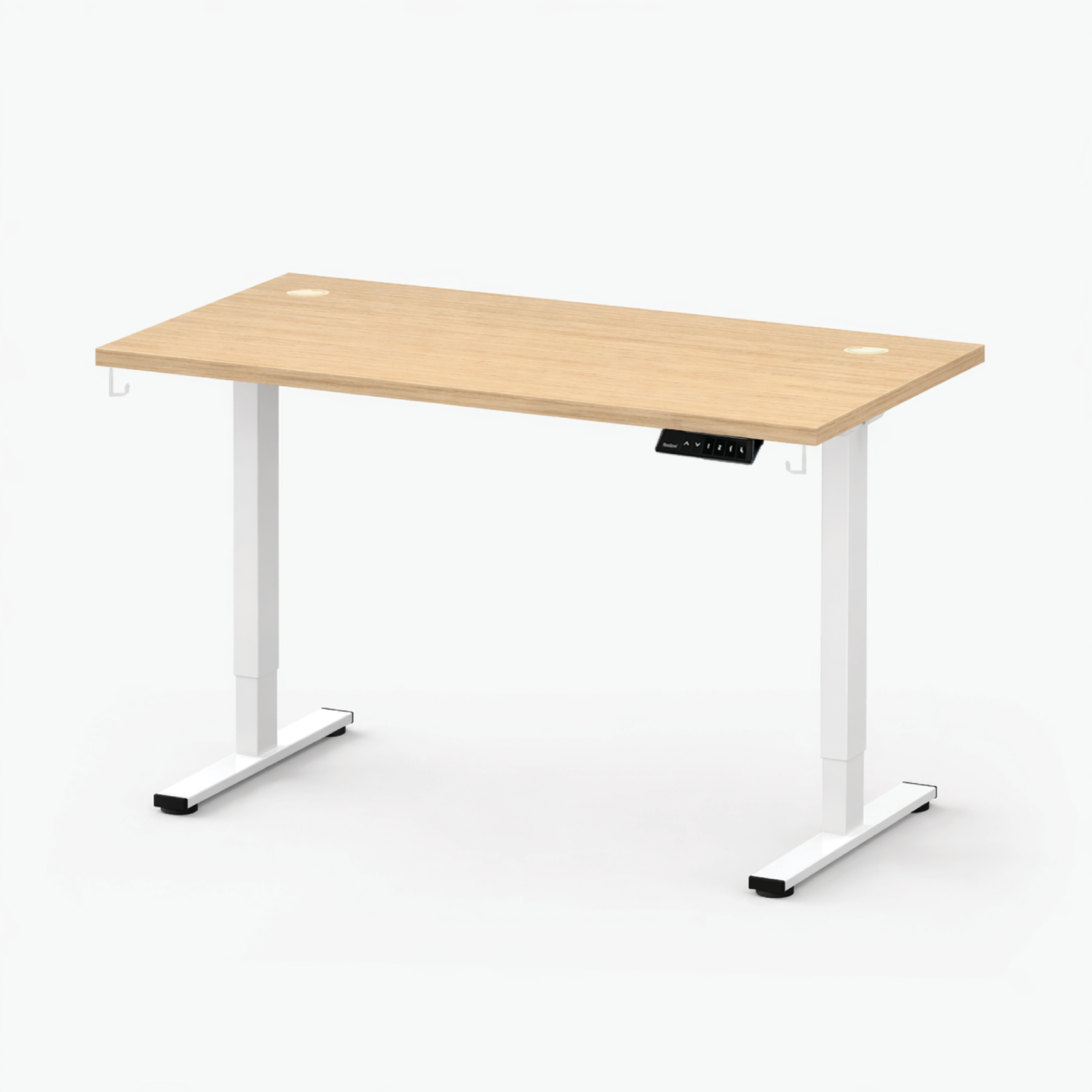 FlexiSpot Essential EN1 E2 Maple dengan rangka putih dan cangkuk