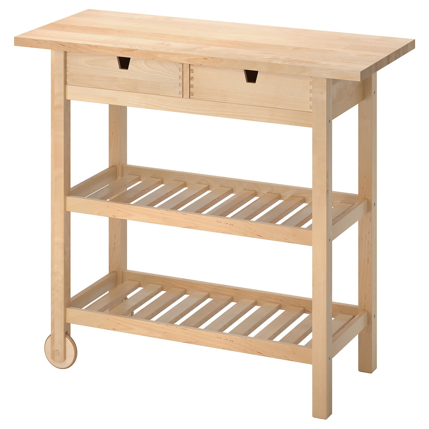IKEA FORHOJA Birch 100x43 cm 桦木厨房推车,两个抽屉与两层开放木条架