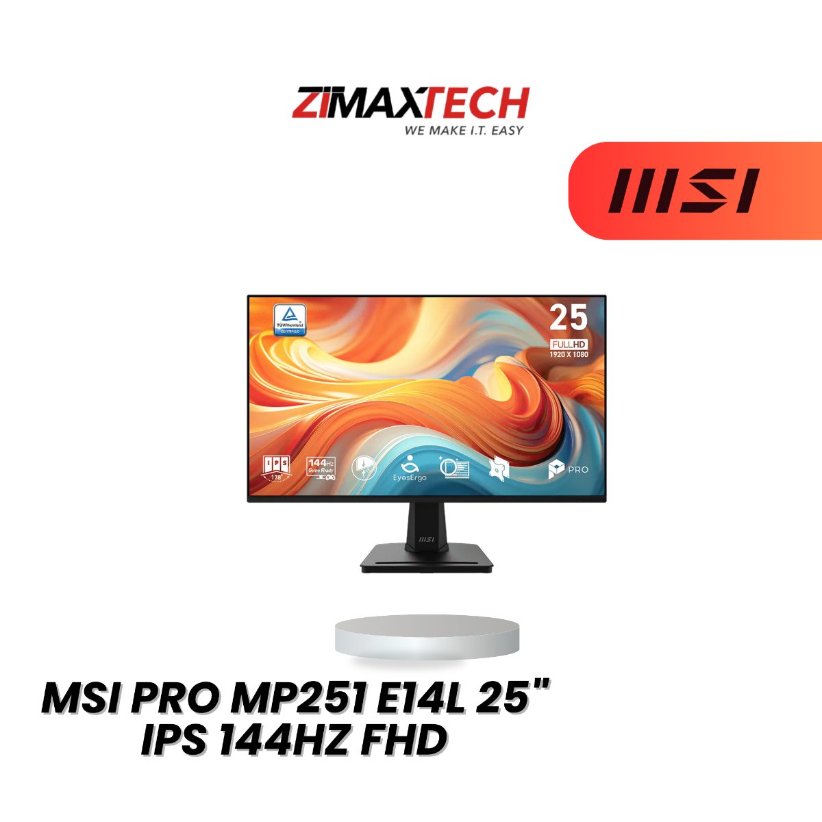 配原装支架的 MSI PRO MP251 E14L 显示器