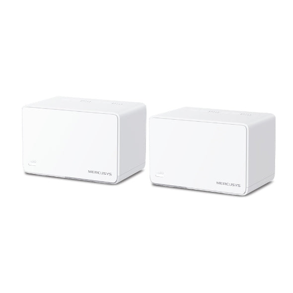 Dua unit mesh Wi-Fi MERCUSYS Halo H80X berwarna putih