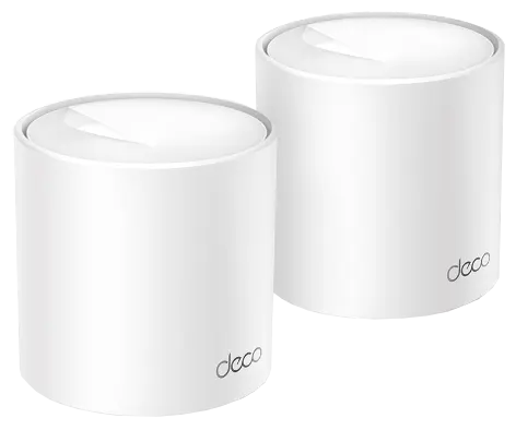 Dua unit mesh Wi-Fi TP-Link Deco X10 berwarna putih